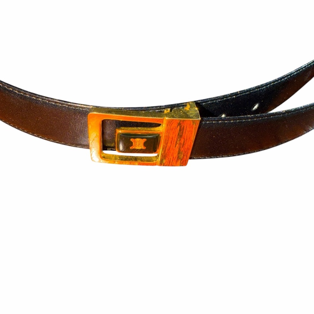 Vintage Celine Paris Black Leather Belt Gold Buckle 41” Women’s - Picture 2 of 3